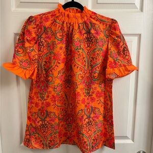 NWOT Vibrant Orange Floral Blouse Size XL